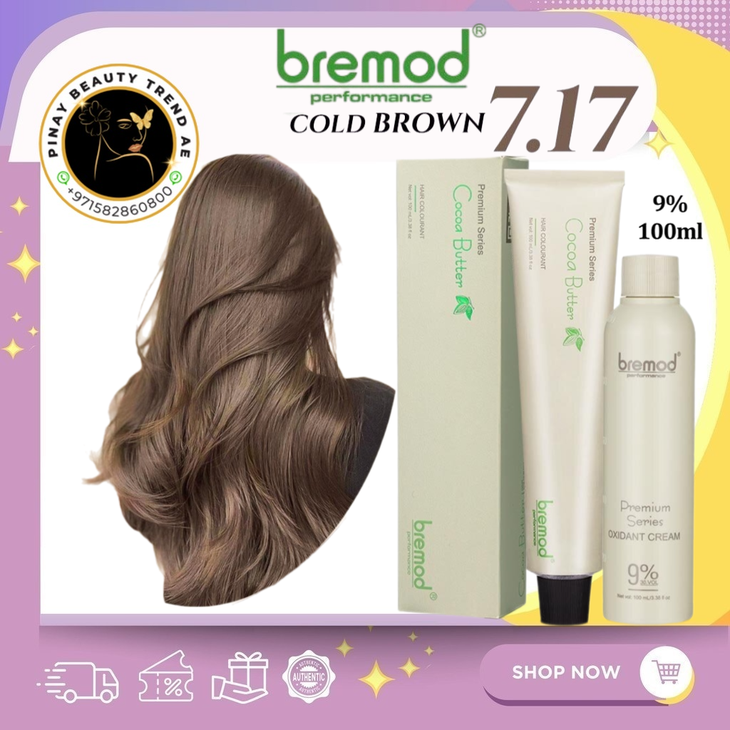 Bremod Premium Hair Dye Cold Brown 7.17 100ml Color With Oxidizer 9%