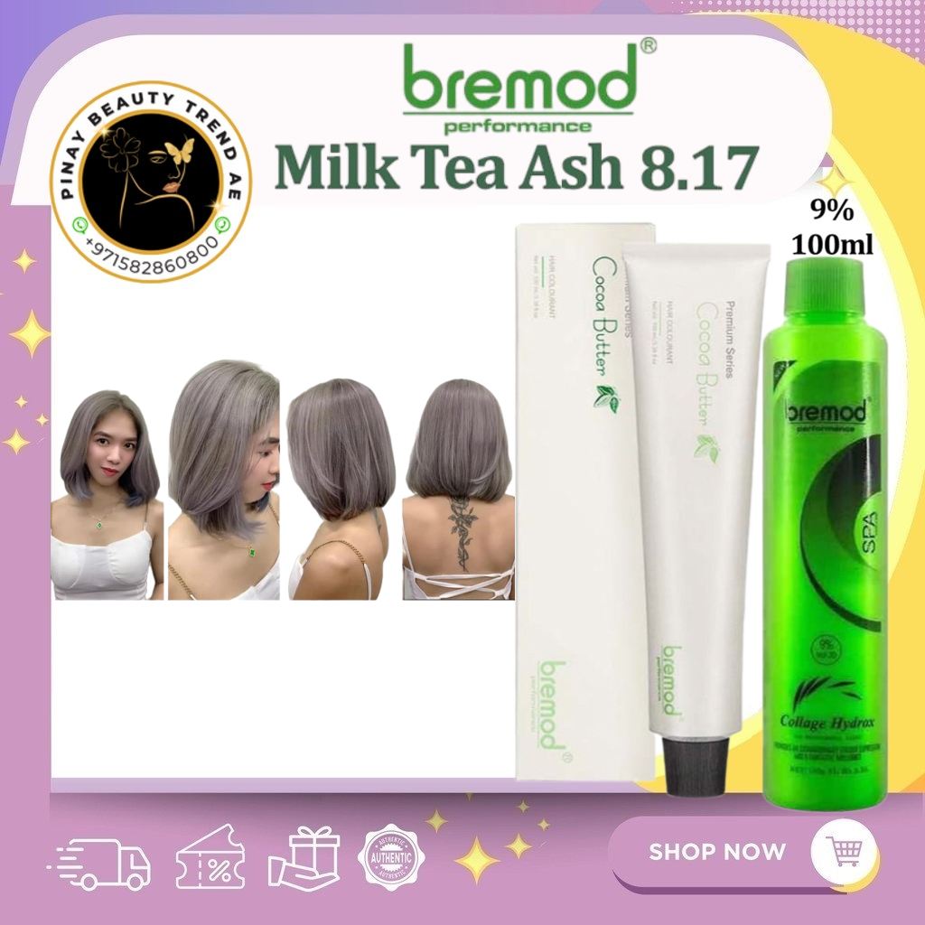 Bremod 8.17 Milk Tea Ash Color Dye Cream 100ml Wth Oxidizing 9%