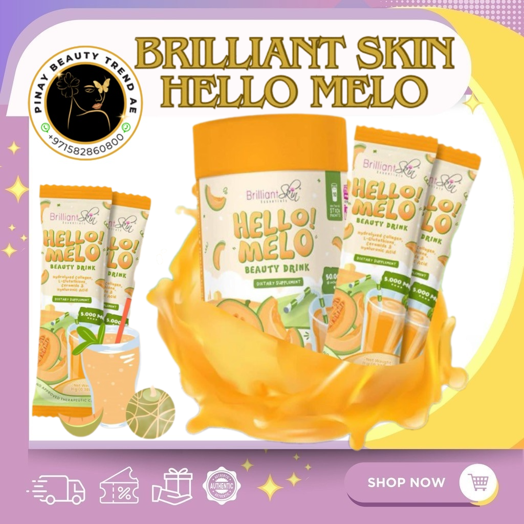 Brilliant Hello Melo Beauty Drinks with Collagen L Glutathione Ceramides Melon