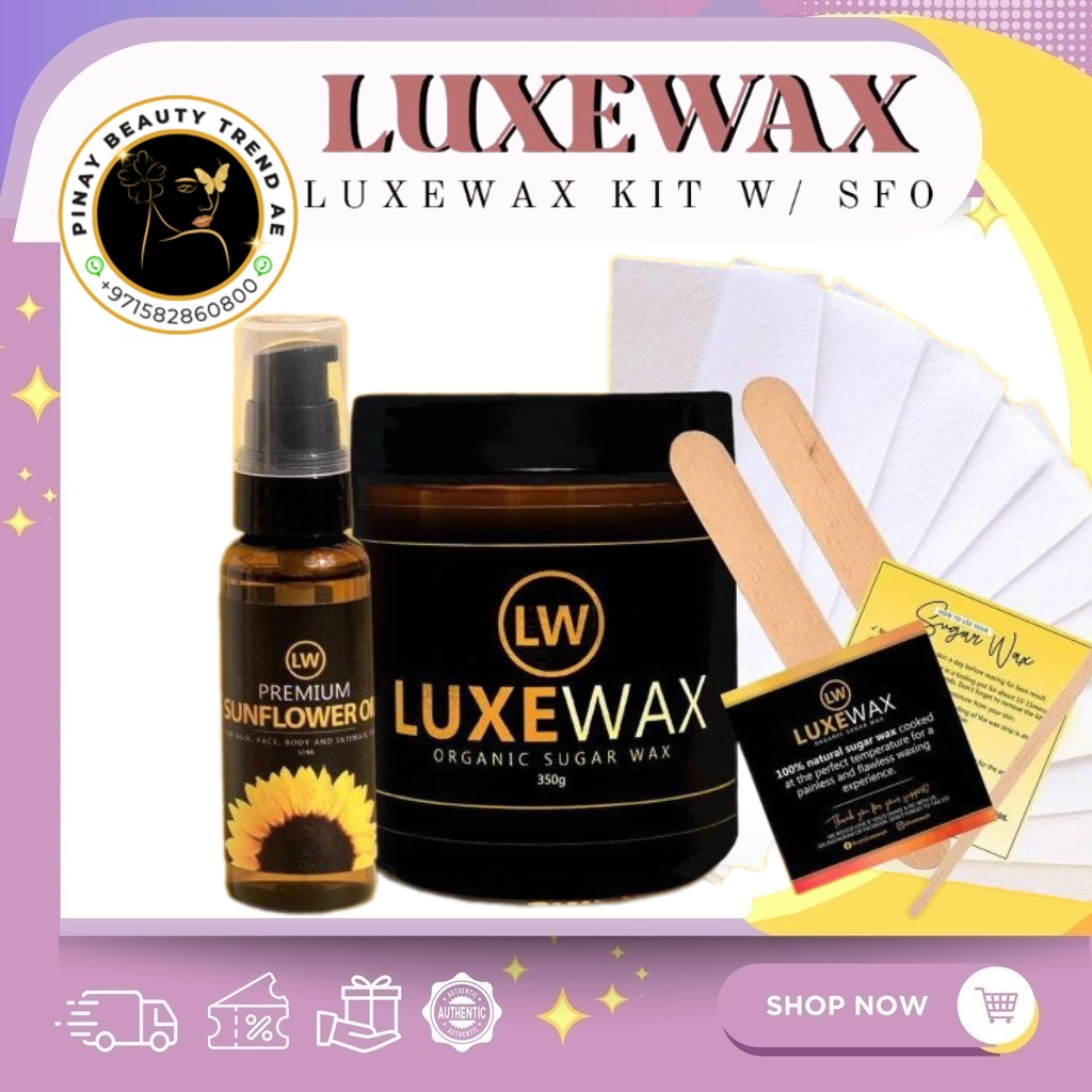 Luxewax Organic Sugar Wax Hair Removal 350g With Strips & Sunflower Oil 50ml